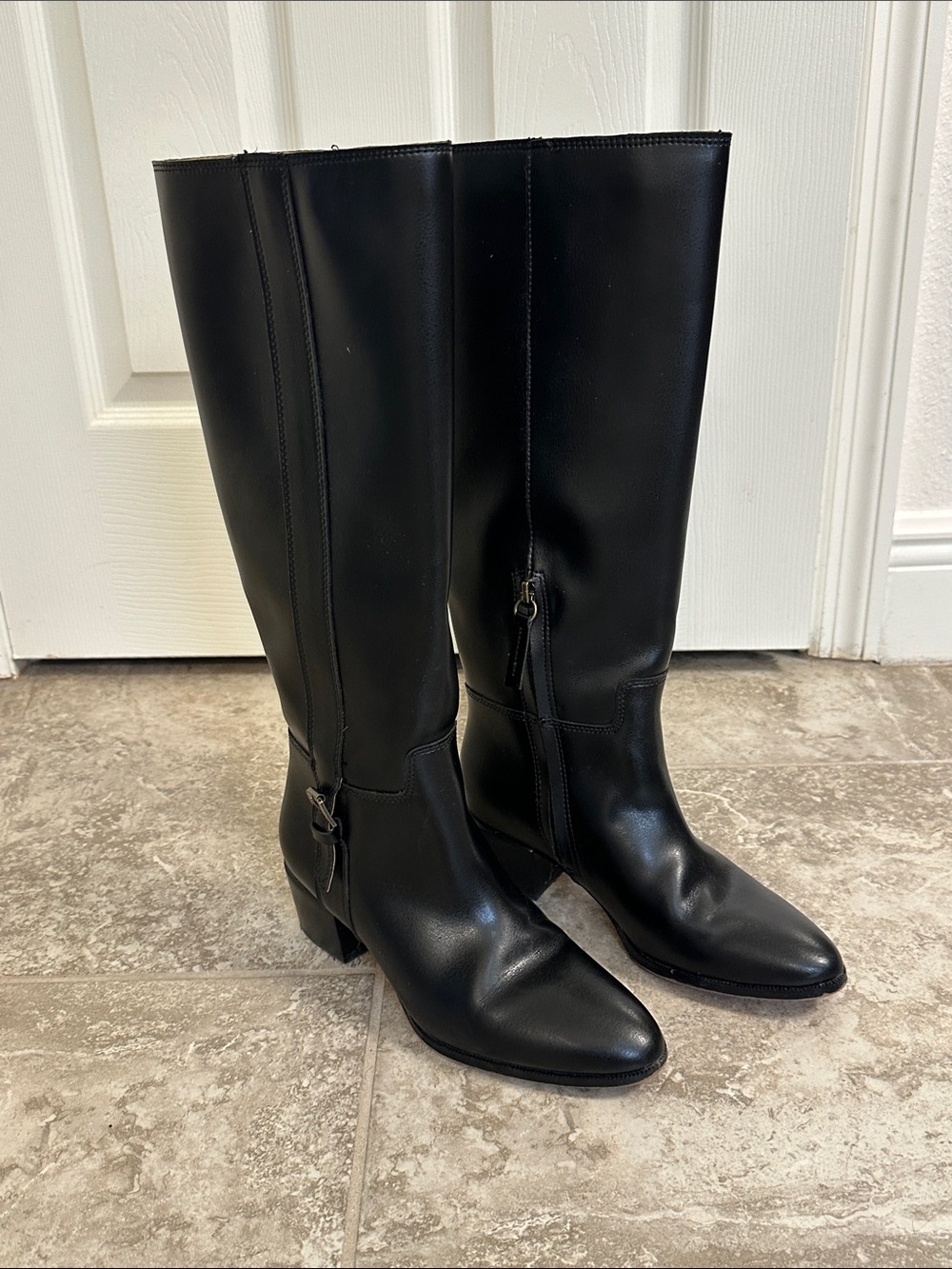 Franco Sarto Black Tall Leather Heeled Boots